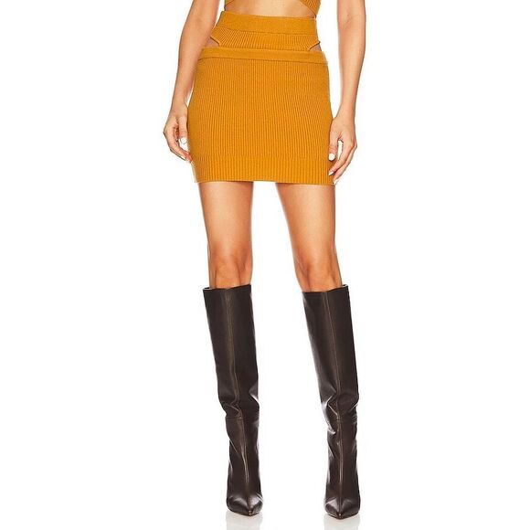 NWT For Love & Lemons Burnt Orange Ribbed Maggie Mini Skirt Size XS - Picture 1 of 7